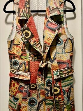 Radzoli Art Deco Quilted Tie-Front Vest. Faux suede.